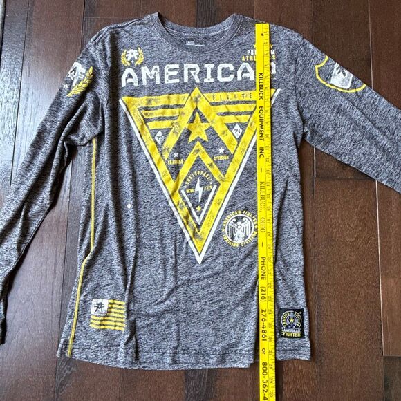 America fighter by Affliction mens burnout graphic t shirt size large gray yello - Picture 8 of 10